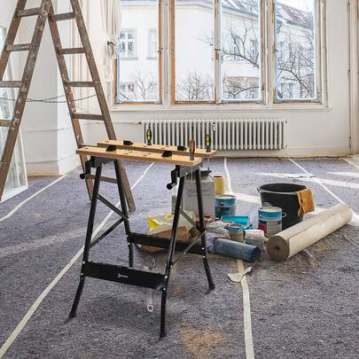  DURHAND 4-In-1 Work Bench, Folding Clamp Table W/ 4 Adjustable Clamping Pegs For DIY Home Garage, Black