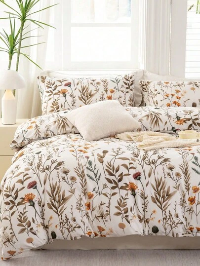 3pcs/Set Leaf Floral Pattern Duvet Cover Set(1 Duvet Cover & 2 Pillowcase)Soft And Skin-Friendly Duvet Cover Bedding Set For Home, All Season Bed Sheets Set