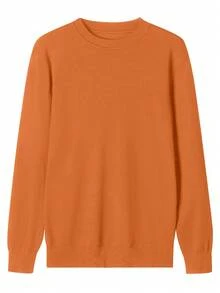Men's Loose Fit Casual Solid Color Crew Neck Sweater, Autumn/Winter - Orange - View 2