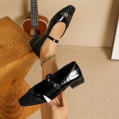 أحذية بالرينا مسطحة ذات تصميم أنيق وراحة للنساء، ذات أصبع مربع وحزام أسود، طراز بسيط مناسب للحفلات والمناسبات والعطلات والنوادي الليلية، كعب سميك متعدد الاستخدامات