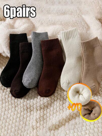 6 pares de calcetines gruesos de unicolor para niños, calcetines versátiles y sencillos para niños pequeños, niños pequeños y niños mayores, adecuados para el uso diario en otoño/invierno
