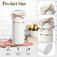 16 Pcs 7. 48 Inch Vases For Centerpieces Mason Jars With Twine Bow Galvanized Metal Flower Vase Rustic Vintage Farmhouse Tin Bucket Decor For Artificial Flowers Wedding Home Table White - 白色 - 查看 2