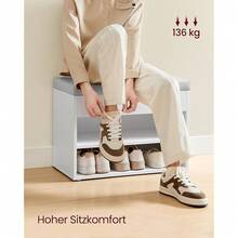 VASAGLE Schuhbank, Sitzbank, Schuhregal mit gepolstertem Kissen, Schuhorganizer mit 3 Ebenen, 30 x 60 x 44 cm, für Flur, Wohnzimmer und Schlafzimmer, wolkenweiß LHS020W01