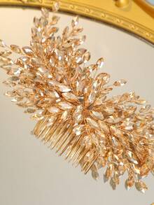 1pc Women's Handmade Woven Gold Luxury Hair Comb, Romantic Headpiece, Red Vibrant Brilliant Silver Accessory, Bridal Wedding Decor, Sparkling Crystal Jewelry Valentine's Day Accessories - 香檳色 - 查看 5