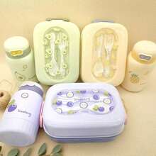 1-Piece Bento Box With Straw And Water Bottle Set, Plastic Sports Water Bottle With Straw Cup, Large Capacity Lunch Box With Cute Animal Cartoon Pattern, Lunch Boxes, Back To School, Christmas, Food, School Supplies, Holiday Essentials, Bento Boxes, School Lunch Boxes, Christmas Gifts, Travel Essentials, Camping, School, Snack Boxes - Multicolor - View 1