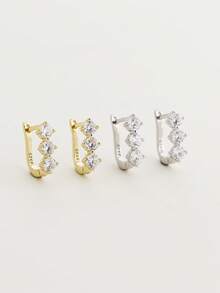 1 Pair 2pcs Luxury S925 Sterling Silver U-Shaped Cubic Zirconia Hoop Earrings, Elegant Design For Women, Daily Wear Or Party, Gift Accessory