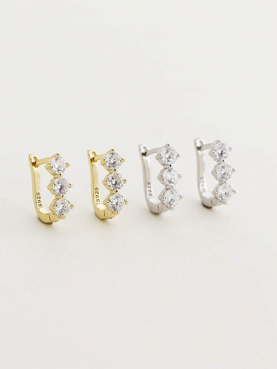 1 Pair 2pcs Luxury S925 Sterling Silver U-Shaped Cubic Zirconia Hoop Earrings, Elegant Design For Women, Daily Wear Or Party, Gift Accessory