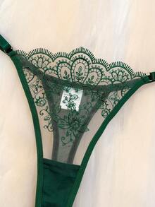 Women's Two Pieces Green Lace Floral Lace Hem Sexy Lingerie Set, Adjustable Shoulder Straps Semi Transparent Mesh Daily Bra And Thong, Suitable For Women's Holiday Evening Dresses - 綠色 - 查看 4