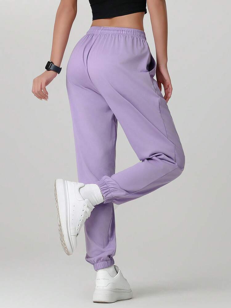 Women'S Outdoor Casual Running Pants - Elastic Waistband Pockets Sports Trousers, Lightweight All-Season Pants, Women'S Athletic Long Pants, Suitable For Gym, Machine Washable, Solid Color Design, Comfortable Fit, Y-Shape Style, Stretchy Waist, Ideal For Outdoor Hiking & Sports Enthusiasts Tights Spring - Purple - View 6