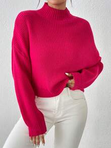 Suéter corto y lindo para mujer, jersey de punto acanalado ligero y cómodo - Rosa Fucsia - Ver 4