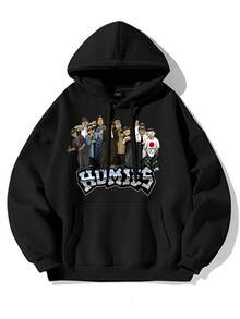Homies Life Horror Movie Printed Men's Hoodie With Pocket, Comfortable And Stylish Hooded Pullover, Suitable As Christmas Gift For Autumn And Winter Men's Wear - 黑色 - 查看 1
