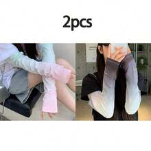 1Pc渐变色冰丝冰袖夏季防晒袖套女宽松手套防护袖套防紫外线手袖 - 彩色 - 查看 8