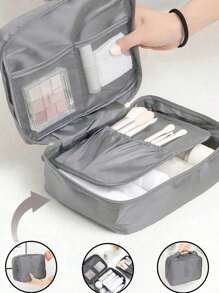 1pc Double Layer Makeup Brush Holder Bag, Multi-Functional Travel Cosmetic Bag, Waterproof Makeup Bag, Large Capacity Makeup Pouch, Portable Cosmetic Organizer Bag For Makeup Brushes, Lipstick, Foundation, Skincare Tools, Double Layer, Large Capacity, Waterproof, Polyester Material, Portable, Foldable, Travel Essential, Holiday Essential, Bedroom Decor, Autumn Decor, Gift For Friends & Teachers, Birthday Gift