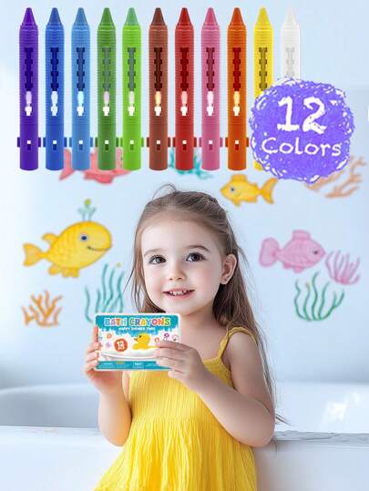 IYUEPENG 12 Pack Bath Crayons Set Bathtub Crayons Washable Easy Clean Bathtime Crayons, Colorful Bathtub Markers, Shower Crayons Bath Paint For Toddlers Kids