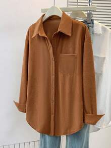 ​Women's Solid Color Corduroy Button Down Shirt Heavy Weight Long Sleeve Pocket Fall Winter Casual​,Fall Clothes For Women,Flannels For Women