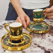 1/6 套奢华金边阿拉伯风格陶瓷咖啡杯碟套装，90毫升/3.04盎司，适用于卡布奇诺、拿铁、摩卡、双份浓缩咖啡，优雅家居装饰，适用于办公室、厨房，斋月、情人节、毕业礼物，男女通用餐具套装 - 彩色 - 查看 8