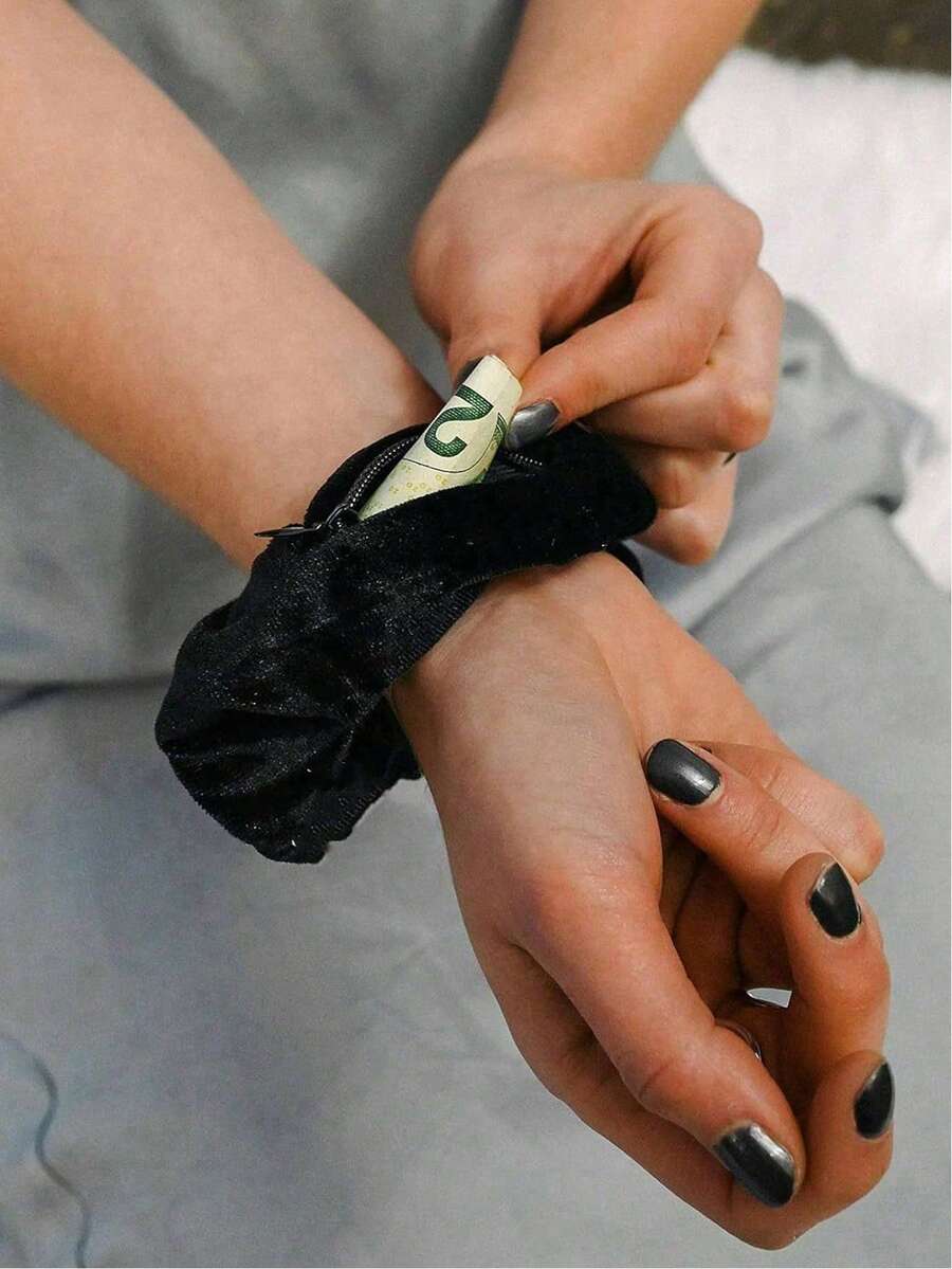 Velvet Hair Ring With Hidden Pocket, Multi-Functional Hair Accessory Pouch, Storage Organizer For Money & Small Items, Zippered Elastic Headband With Secret Compartment For Keys, Cash, Lipstick, Multifunctional Hidden Private Money Concealed Portable Pocket Toiletry Bag Travel Wash Bag Toiletry Travel Bag Makeup Storage Beach Beach Bag Vacation Holiday Essentials School Supplies Travel Essentials Ladies For College Dorm Bathroom