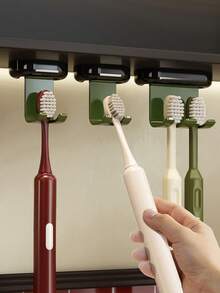 1pc Household Mirror Cabinet Toothbrush Storage Rack, Wall Mounted Non Perforated Toothbrush Storage Rack, Magnetic Suction Antique Style Hanging Rack. Bathroom Storage And Organization. Home And Daily Necessities - Multicolor - View 7