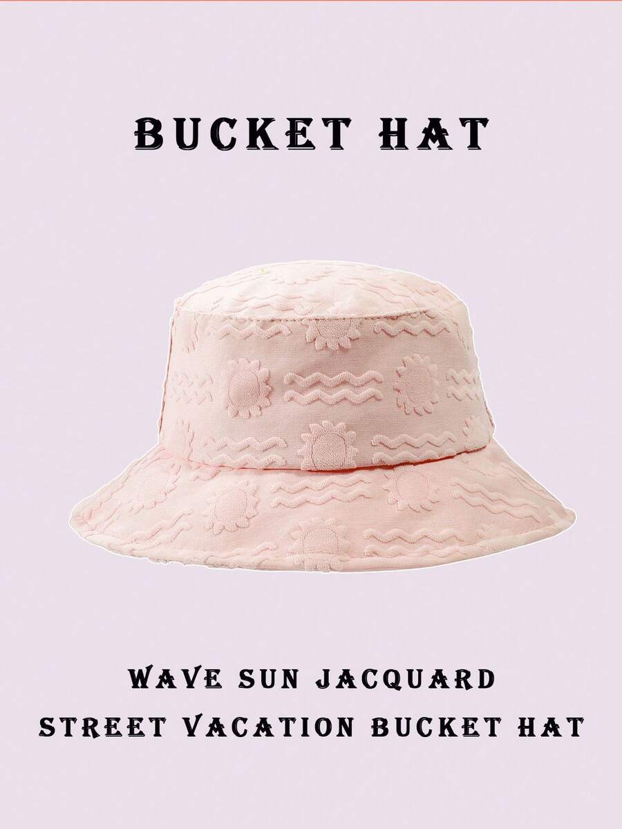 1pc Polyester Casual Street Style Sun Wave Pattern Bucket Hat, Suitable For Spring, Summer, Autumn And Winter Winter Outfits - Mauve Purple - View 1