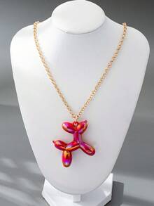 1pc Fashionable & Cute Bubble Dog Pendant Necklace, CCB Balloon Dog Pendant, Versatile Jewelry For Party, Holiday, Casual Wear, Sweater Chain - Balloon Dog Necklace - View 2