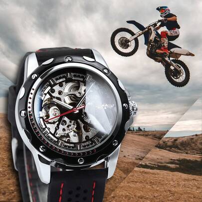 T-WINNER 1件户外运动自动机械男士腕表，顶级品牌，奢华夜光指针，休闲橡胶表带，时尚商务男士腕表礼品