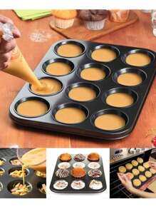1入組鬆餅盤 12 杯形蛋糕盤不粘布朗尼烘焙用具鬆餅罐杯形蛋糕托盤廚房烤箱用烤盤 - 灰色 - 查看 6
