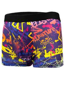 3pcs Men's Short Boxer Briefs, Digital Print Underwear With Spandex, Suitable For Sports, Boxing, Cycling, Cartoon Fashionable Pattern Short Boxer Briefs, Breathable Comfortable High Elasticity Trunks