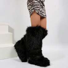 Mid Calf Snow Boots For Women Faux Furry Winter - màu đen - Xem 7
