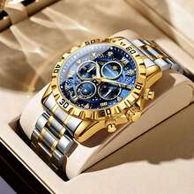 POEDAGAR True Galaxy Luxury Watch For Man Quartz Sports Watch Waterproof Luminous Stainless Steel Real Chronograph Men's Watches Clock Sun Moon Stars Dad Brother Partners Birthday Holidays Exam Back To School Essentials Japan Quartz Movement - Premium Built-In Ultra-Long Battery Life