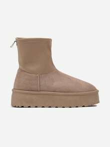 Thick Sole Snow Boots With A Fitted Upper - Khaki - View 3