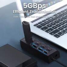 4/7 端口 USB 2.0 集线器多功能扩展坞多 USB2.0 分配器 HUB 扩展器开/关开关适配器适用于 PC 笔记本电脑 - 黑色 - 查看 6