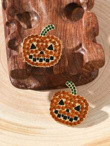 1 Pair Fashionable Alloy Drip Oil Witch Hat & Pumpkin Earrings, Funny Halloween Ghost Earrings, Cross-Border Jewelry