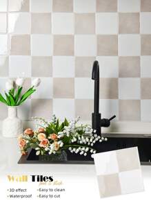 4/10 张 - 9 英寸 X 9 英寸方形剥离粘贴式防溅瓷砖,3D 纹理粘合墙板,适用于厨房、浴室和墙壁贴纸 - 彩色 - 查看 3
