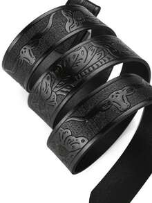 CKiruv 男士西部牛仔腰带 - 酷炫帅气的黑色仿皮，带有浮雕设计和时尚合金扣 - 彩色 - 查看 5