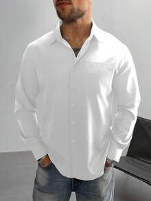 Áo sơ mi nam dài tay, màu nâu trơn, thiết kế cài nút, phù hợp cho đám cưới, công sở, các dịp trang trọng, tiệc tùng, thể hiện phong cách lịch lãm cổ điển, món quà lý tưởng cho cha hoặc bạn trai. - trắng - Xem 3