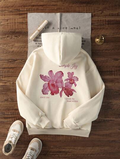 Women's Casual Graphic Print Loose Fit Thermal Lined Hoodie Sweatshirt, Winter