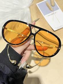 1pc Classic Fashion Aviator Glasses For Men & Women, Metal Double Bridge Large Frame, Essential For Travel, Beach, Campfire Party, Gift, Retro Street Style, Driving, Outdoor, Party, Stage Performance, Back To School Season, Holiday Accessory - Multicolor - View 23