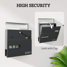 HOMCOM Wall Mounted Post Box With Viewing Window, 2 Lock, Modern Galvanised Steel Mailbox With Copper Core, Weatherproof Letterbox For Outdoor Use, Easy To Install, Charcoal Grey - 灰色 - 查看 5