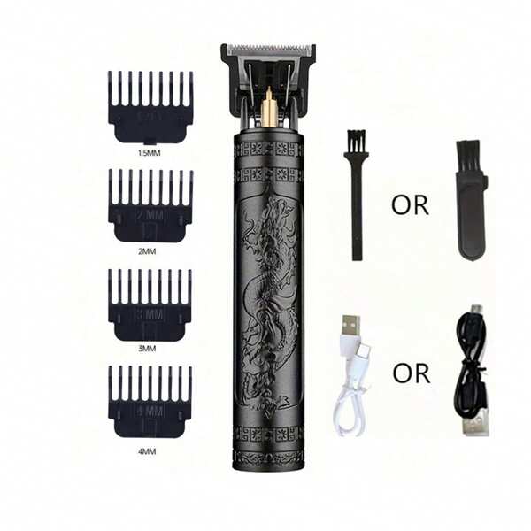 Men's Wireless Electric Hair Clipper, Personal Hair Trimmer & Styling Tool, Comes With 4 Guide Combs & 1 Cleaning Brush