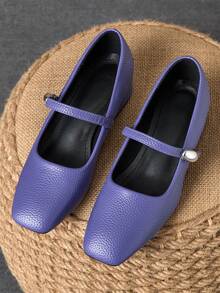 Giày cao gót Mary Jane màu trắng thời trang đa năng, cao 3cm, bọc vải, phù hợp với mọi mùa - Màu tím - Xem 3