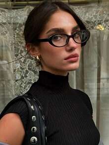 1 Pair Women's Full-Frame Oval Retro Style Eyeglasses, Transparent Lenses, Suitable For Daily Wear, Commuting, And Study. - Multicolor - View 1