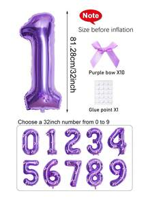 1 Stück 32 Zoll lila Zahl Folie Ballon & 10 Stücke lila Satinband Schleifen, Dekorationen für Geburtstag, Jahrestag, Party, Fotoshooting, Prinzessin Geburtstag, Valentinstag, Familien Geburtstag, Baby-Shower, Junggesellinnenabschied, Outdoor Shooting, elegante traumhafte Geburtstagballons, süße Geburtstagsdekoration (lila Geburtstag 0-9 Jahre alt), Mittwoch Thema Geburtstag, Neujahr, Weihnachten