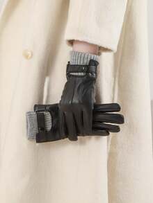 1 Pair Solid Color Casual PU Leather Full Finger Touchscreen Gloves For Women, Warm And Waterproof For Outdoor Winter, Christmas - B - View 5