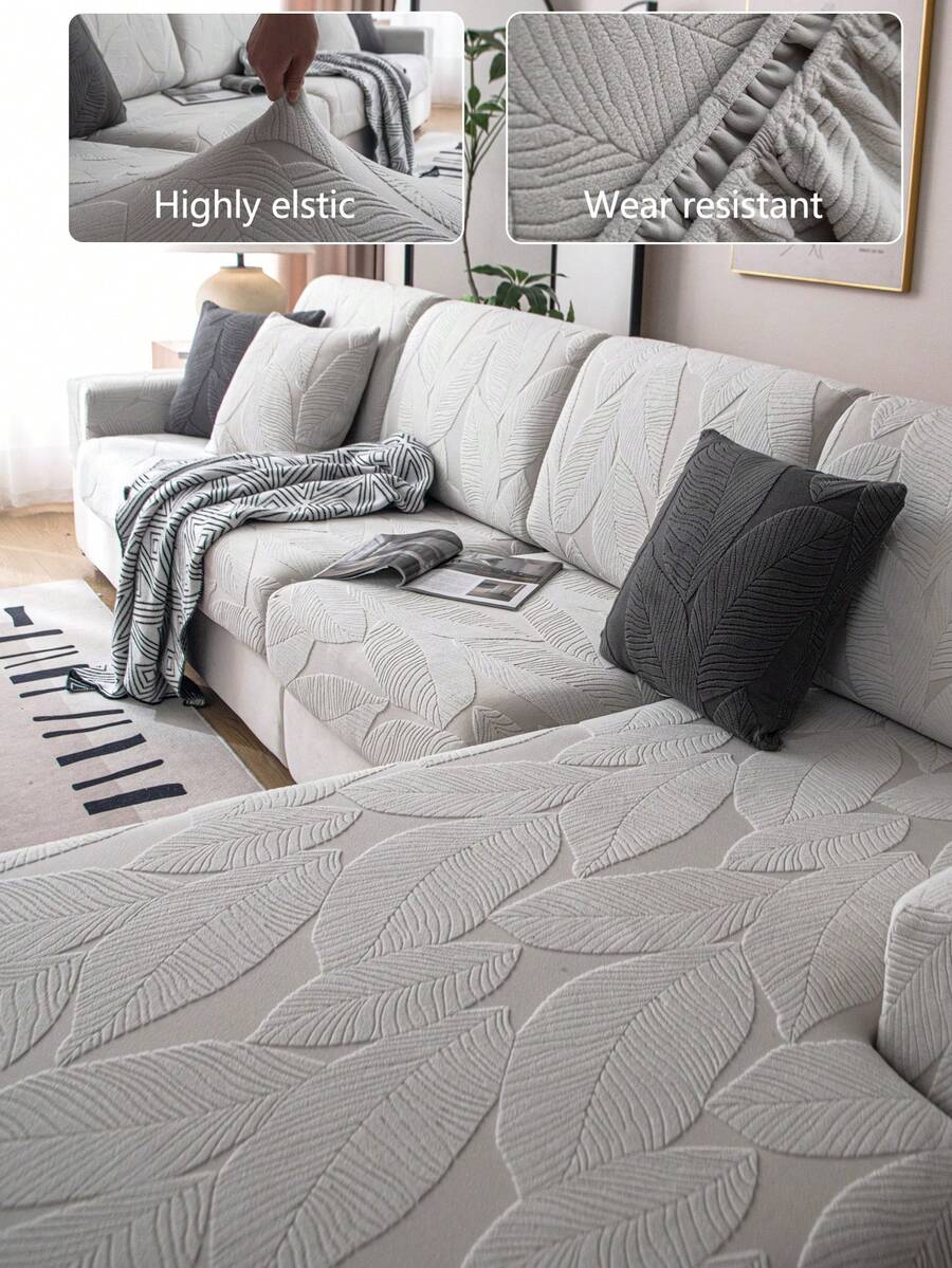 1pc Stretch Sofa Cover, Non-Slip Full Coverage Sofa Seat Cover, Plush Fabric All Season Sofa Cushion Cover, Thick Fabric Sofa Slipcover, Machine Washable, Pet Friendly, Decor For Bedroom, Office, Living Room, Fit For 1/2/3/4 Seater Sofa And L-Shaped Sofa, Light Gray