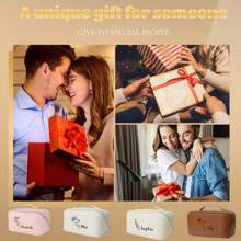 1pc Custom Leather Make Up Bag, Laser Engraving Slogan Or Name,Customize Your Exclusive Makeup Bag,Large Capacity Storage Bag For Travel, Friends Gift Customization