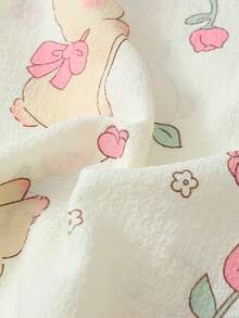 Women's Pajama Set, Long Sleeve Top & Comfortable Pants, Rabbit Print Design, Elegant Sleepwear For All Seasons - 米色 - 查看 4