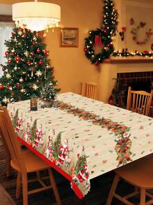1 件圣诞桌布，220 * 130 厘米一次性 PE 桌布，带有圣诞老人、雪人、圣诞树、麋鹿设计、复古风格、圣诞快乐装饰、圣诞装饰、家居圣诞装饰、厨房用品、餐桌装饰、桌面装饰，适合室内和室外使用