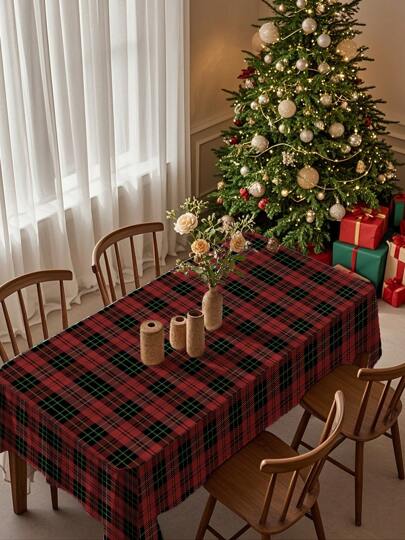 1 pieza Mantel decorativo navideño, lavable, suave y duradero, con estampado de árbol de Navidad y copos de nieve, impresión digital, decoración navideña para mesa de comedor, escritorio, rectangular, ambiente festivo