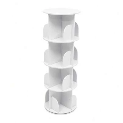 Bibliothèque rotative à 4 niveaux, blanche, étagère rotative pratique pour livres, jouets, salon et bureau à domicile, élégante et peu encombrante, facile à assembler, parfaite pour les chambres d'enfants et les petits espaces, comprend un coffre de rangement, qualité premium, disponible immédiatement