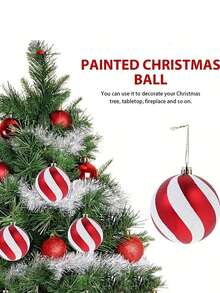 6 Stück Weihnachts-Kugeln mit rot-weißen Streifen, Kunststoff-Ornamente mit glitzerndem S-förmigem Streifendesign, langanhaltend und geeignet für Weihnachtsbaum-Dekorationen, Weihnachtsparty-Dekorationen, Hochzeitsdekoration, Geburtstagsparty-Dekoration, Innen- und Außenbereich, Gartendekoration, Fensterdekorationen, Weihnachtsdekorations-Zubehör